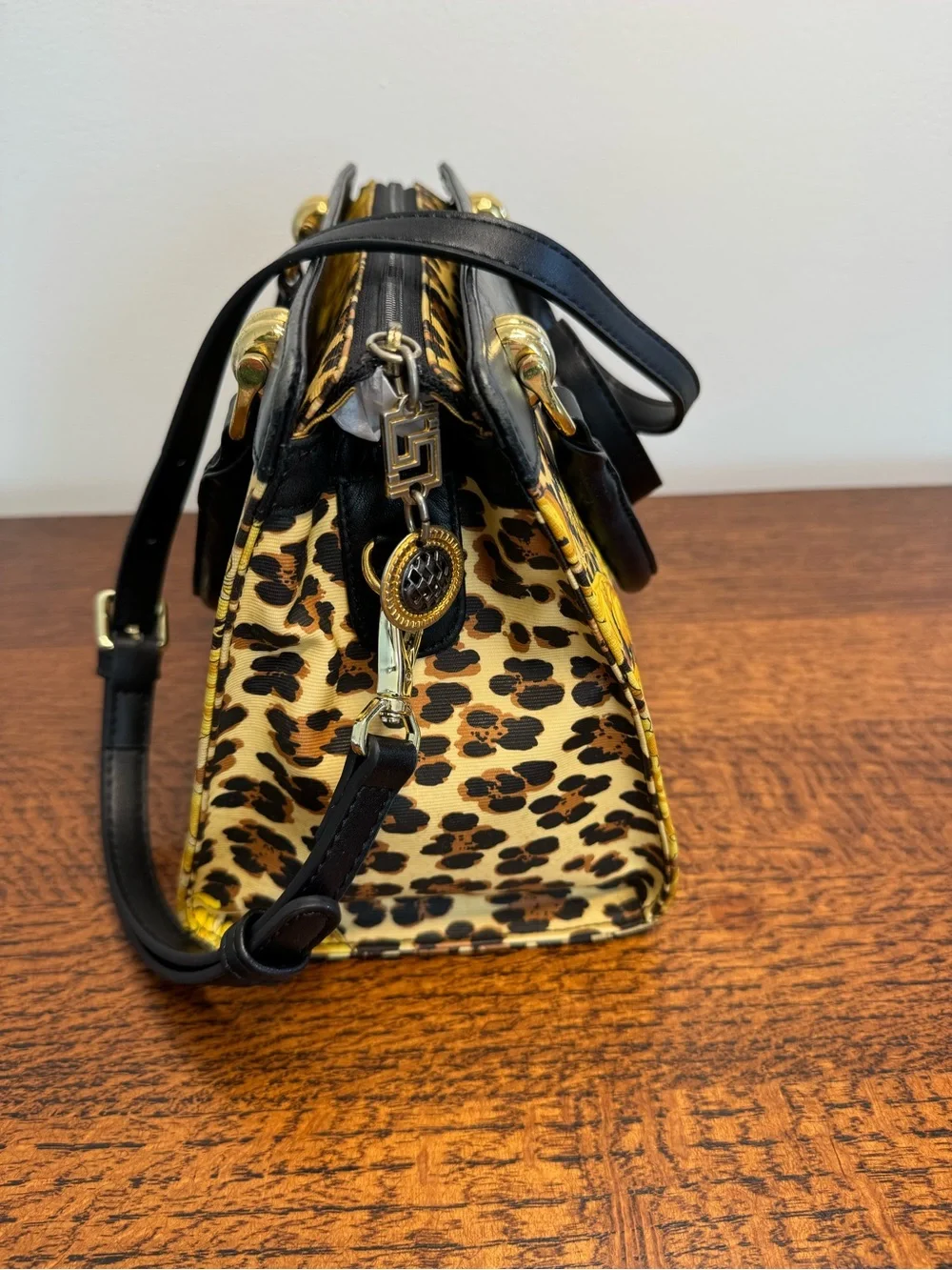 Versace Vintage Leopard Baroque Sunburst 2-Way Bag w/Dust Bag and COA
